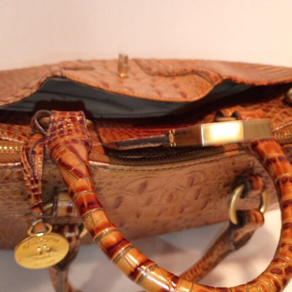Vintage BRAHMIN ANNABELLE Melbourne Pecan Croc-Embossed Leather Zip-top Satchel - Picture 7 of 15